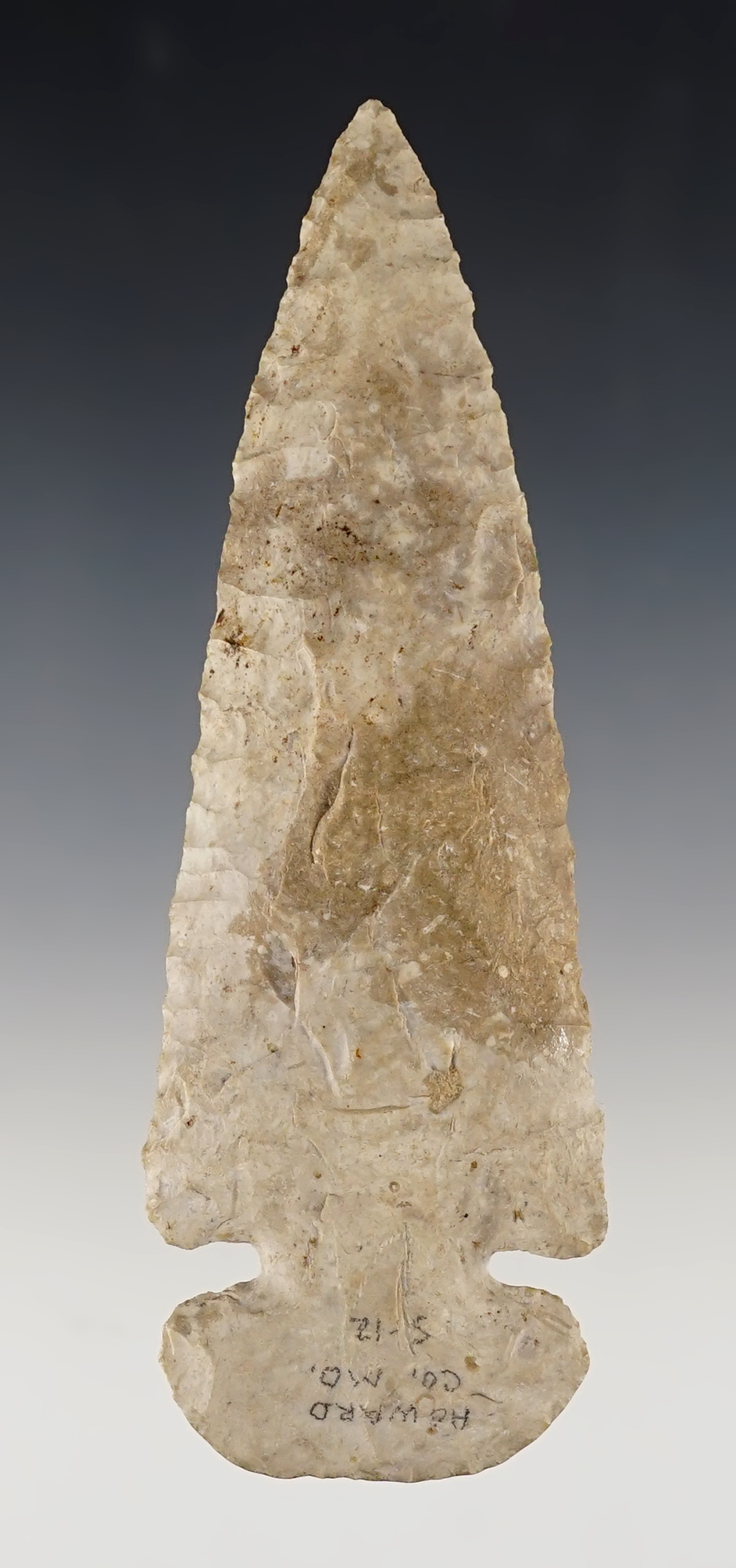 4 3/4" Dovetail with excellent flaking and style - Boone Chert - Missouri. Ex. B.W. Stephens. 