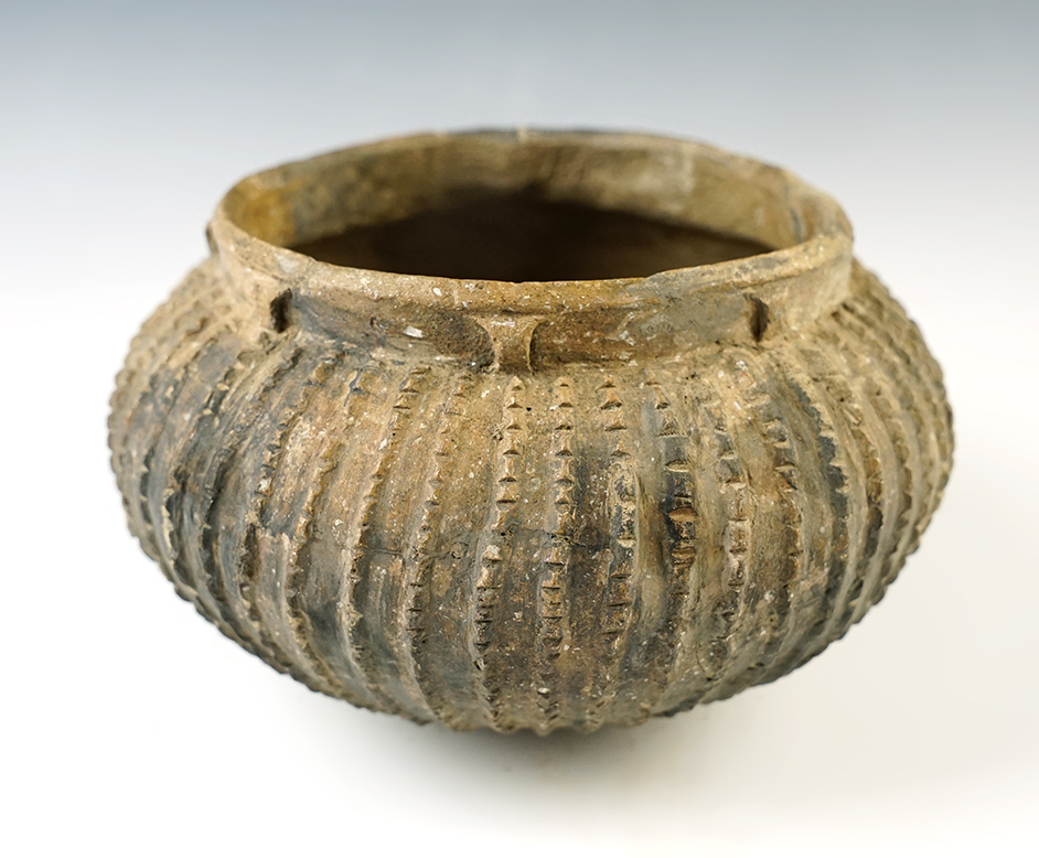 5 3/4" wide x 3 3/8" Vernon Paul Applique Mississippian Jar - Arkansas. Restored. 