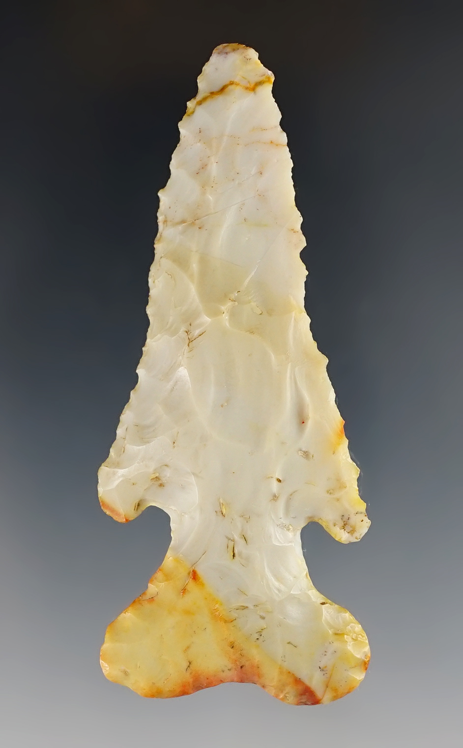 3 3/8" Archaic "Dog Leg" Bevel - Flint Ridge Flint with heavy grinding to the basal area - Ohio.