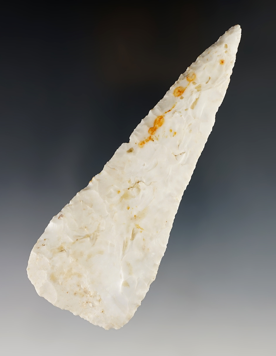 Large 5" long Flint Ridge Archaic Cobbs beveled Blade found in Franklin Co., Ohio.