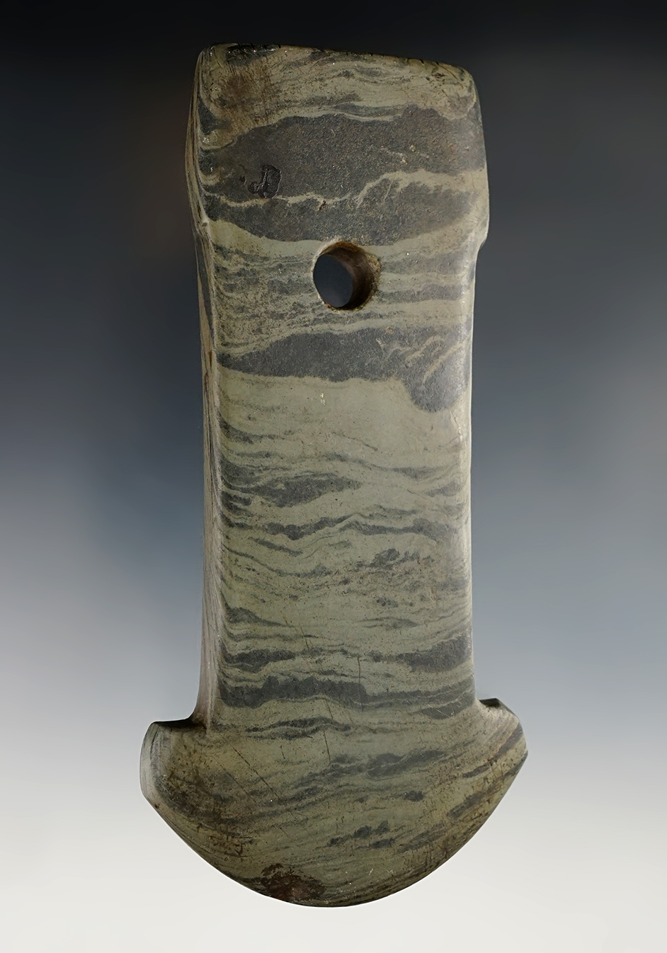 5 5/8" Anchor Pendant - Banded Slate. Found in Posey Co., Indiana. Ex. David Root (#1471S).