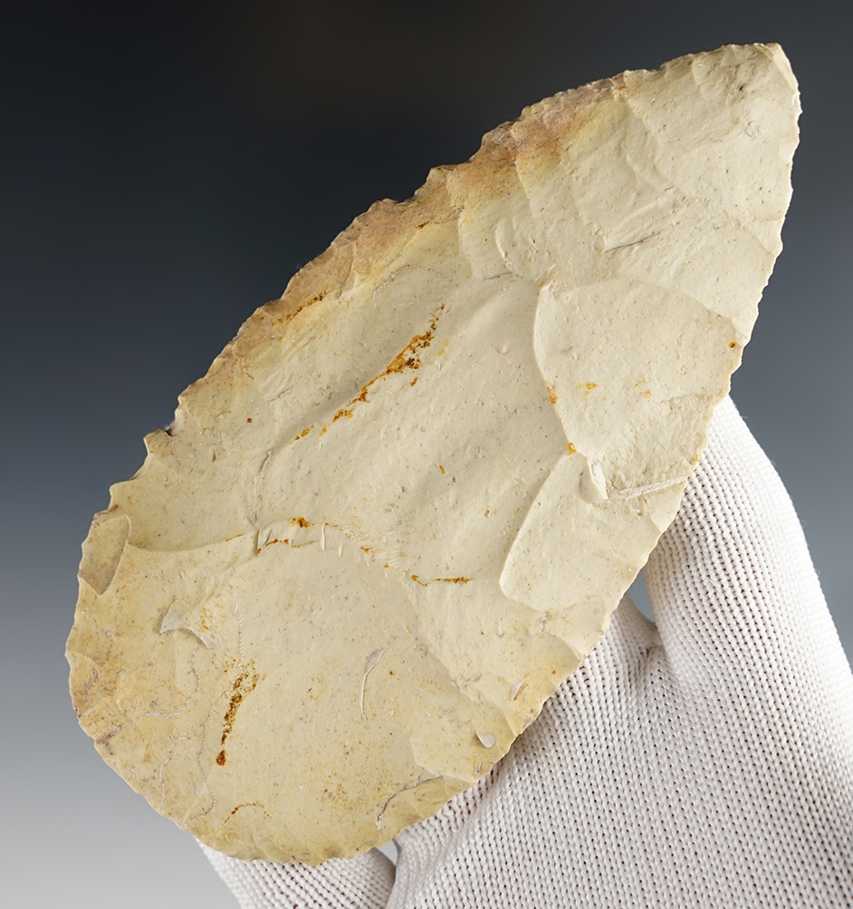 Well patinated 4 7/8" Flint Blade found in Elkhart Co., Indiana. Ex. David & Josephine Ramp. 