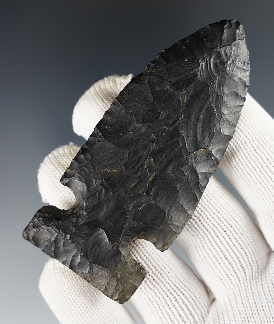 Exceptional 3" Archaic Sidenotch - Coshocton Flint - Ohio. Ex. Tom Mallin, David Root (312F).