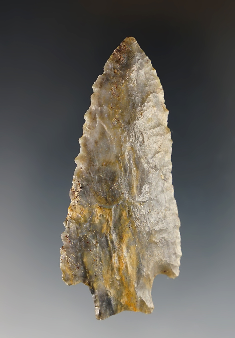 2 5/8" attractive Archaic Stemmed Point made from beautiful Upper Mercer Flint. Ohio.