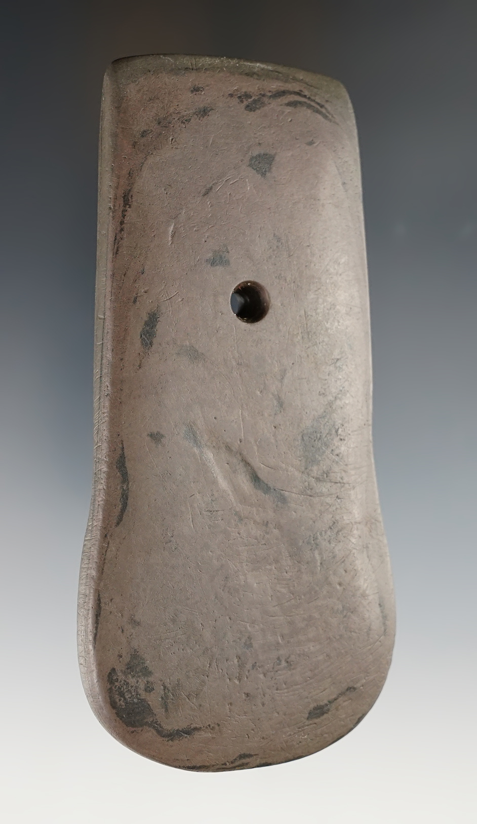 4 5/8" red and black Banded Slate Adena Keyhole Pendant in excellent condition. Indiana. 