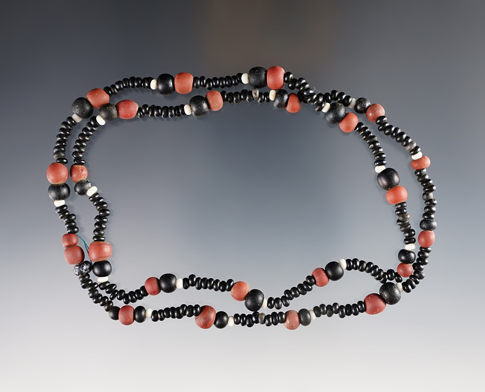 22" Strand of Barrel, Redwood and Seed Beads -White Springs Site in Geneva, New York. 