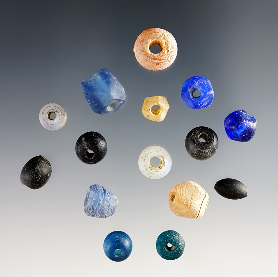 Set of 15 Wire Wound Beads of various colors. White Springs Site in Geneva, New York. 