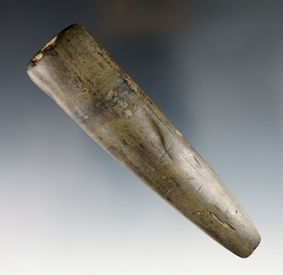 5 1/16" Anciently salvaged Chisel with tally marks. Banded Slate. Ohio. Davis COA.