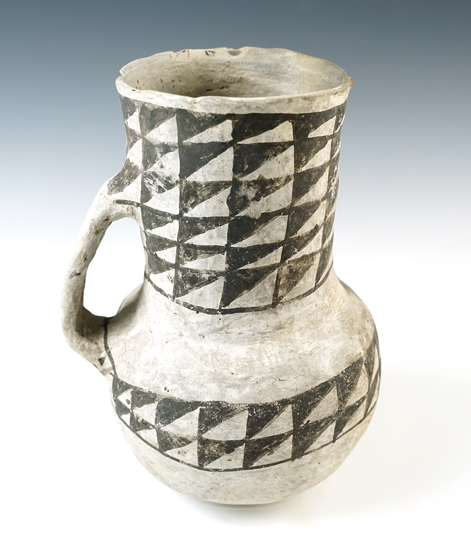 7 1/2" x 4 3/8" nicely decorated Handled Pitcher - excellent mineral deposits.Southeast Utah.