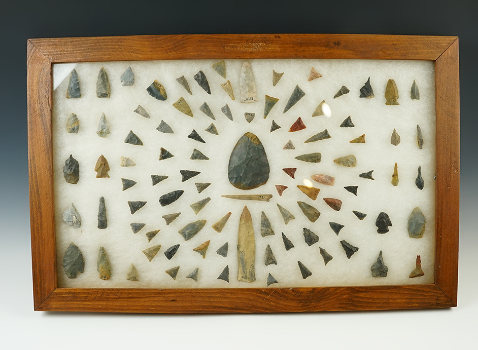 22" x 14" Framed group of Kentucky artifacts from a Woodland site.