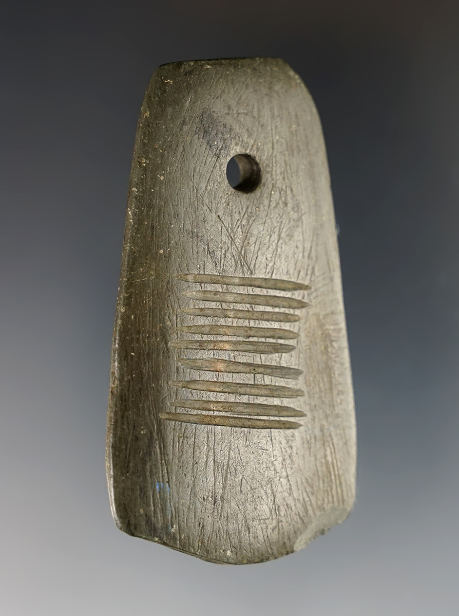 Miniature 2 1/2" Trapezoidal Pendant made from Glacial Slate. Ohio. Ex. William Tiell.