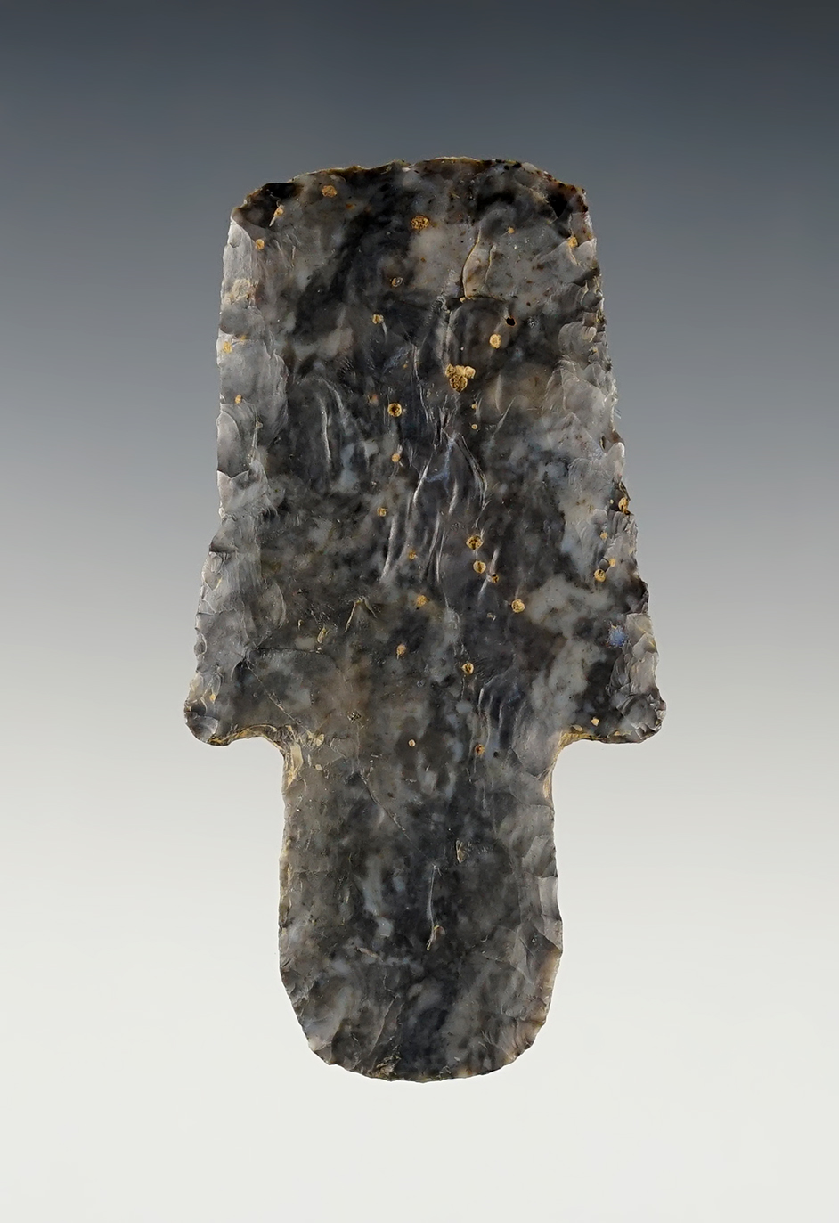 2 7/8" Adena Hafted Scraper  beautifully mottled Coshocton Flint. Coshocton Co., Ohio.