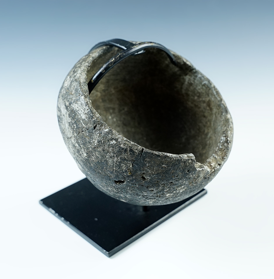 5 1/2" x 3" Chumash Steatite Bowl with Arrow Straightener. Santa Catalina Island - COA. 