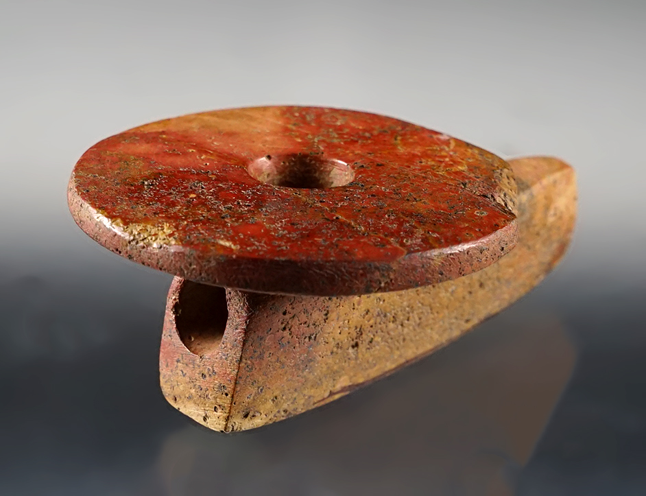 3 1/8" x 2 3/16" Disc Pipe with some engravings, found in Ohio. 