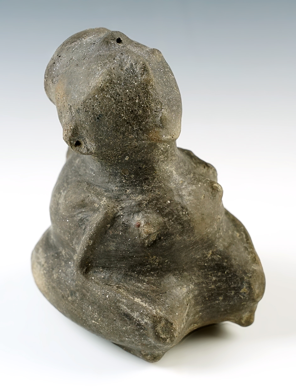 5 1/2" x 4 3/8"  Hooded Human Effigy Bottle - Mississippi Co., Arkansas. Pictured!