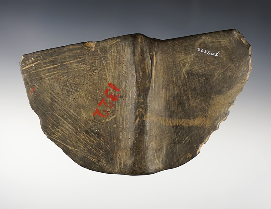 5 13/16" Tie-on Wing Bannerstone - Banded Slate.  Miami Co., Indiana. Ex. Payne, Vietzen. 