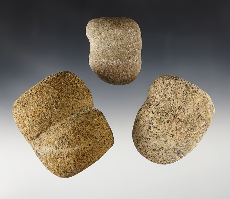 Set of 3 classic Ohio Hammerstones made from Hardstone. The largest is 3".