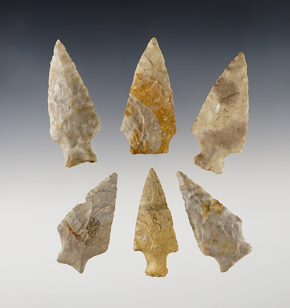 Set of 6 Ohio Ashtabula Points in nice condition. The largest is 2 1/4".