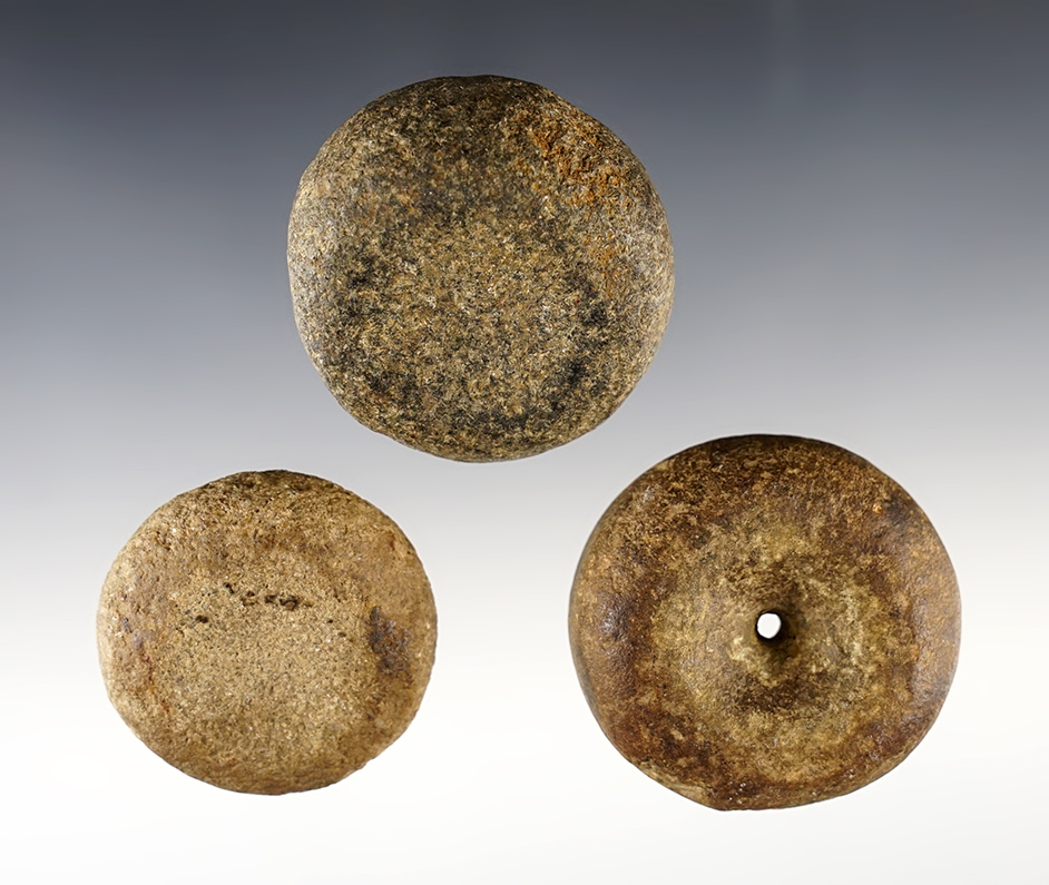 Set of 3 Ohio Discoidals in nice condition. One is perforated. The largest is 2".