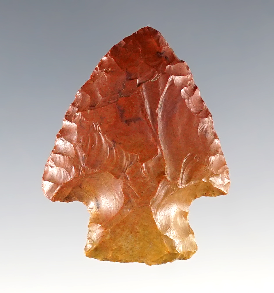 1 9/16" Stemmed point from  glossy high-grade Flint. Ex. Meri Jayne Estate out of San Francisco.