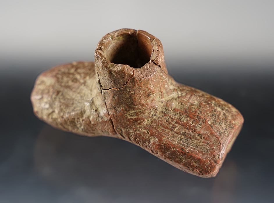 2 7/8" x 1 3/4" Hopewell Platform Pipe preform that is broken and glued. Clinton Co., Ohio. 