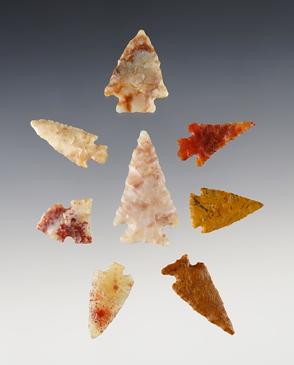 Set of 8 fine Colorado Points in excellent overall condition. The largest is 1 3/8".