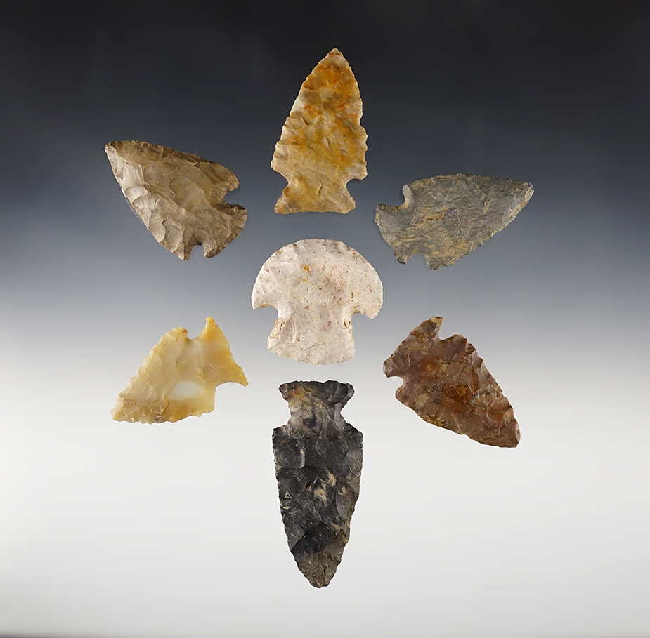 Set of 7 nicely made Ohio Points. All are in excellent condition. The largest is 2 11/16".