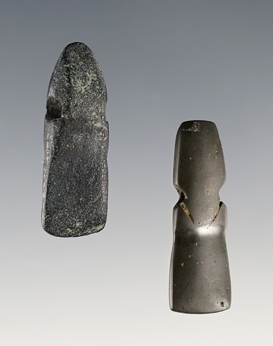 Pair of Pre-Columbian Greenstone Duck head Form Pendants from Costa Rica.