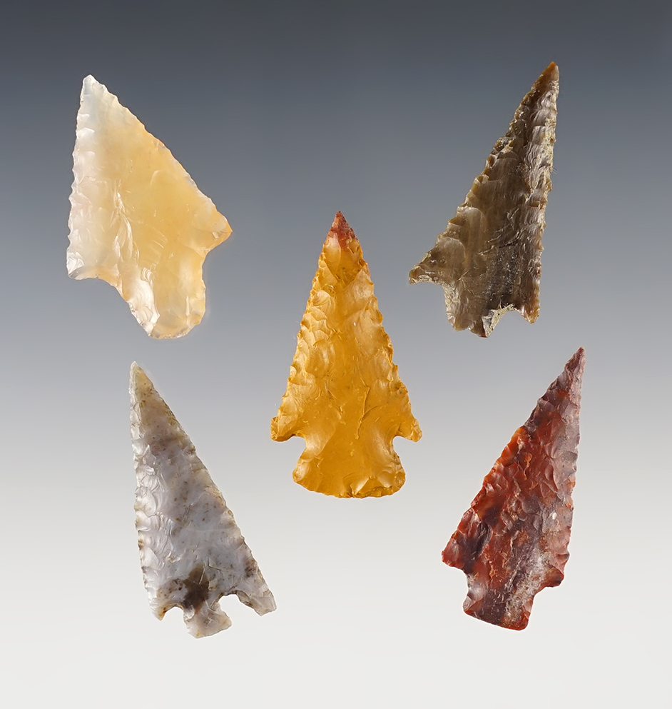 Set of 5 well made Points found in the Washington/Oregon area. Ex. Gene Favell.