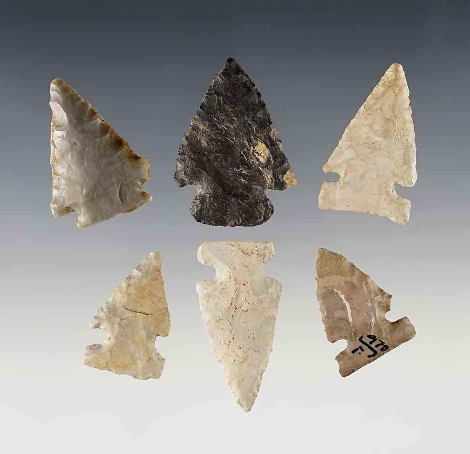 Set of 6 nice Ohio Points including several Intrusive Mound points and a nice fracture-base Decatur.