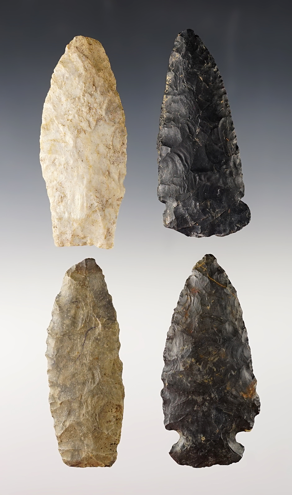 Set of 4 nice Ohio Points including a Dovetail and 2 Paleo Lanceolates. The largest is 2 7/8".