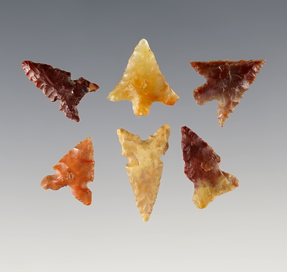 Set of 6 assorted Points found near the Columbia River in Washington. Ex. Billy Bush. 