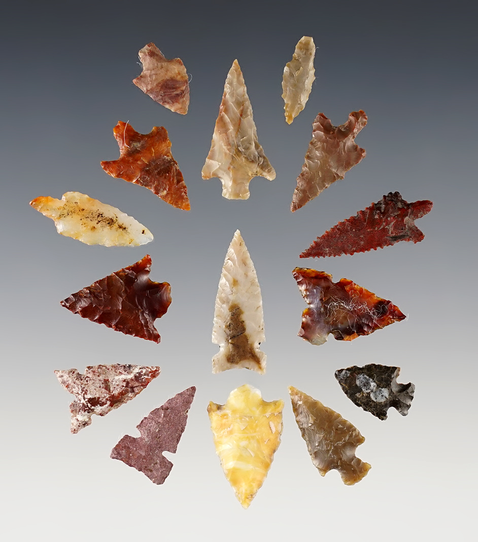 Set of 15 finely made Gempoints found in the Washington/Oregon area. Ex. Gene Favell. 