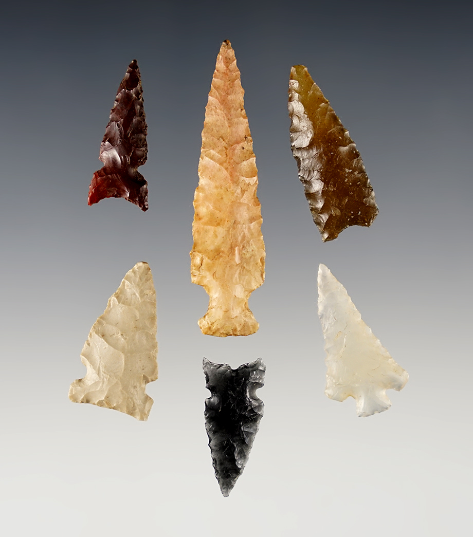 Set of 6 nice Points found near the Columbia River in Washington. Ex. Billy Bush. The largest is 2".