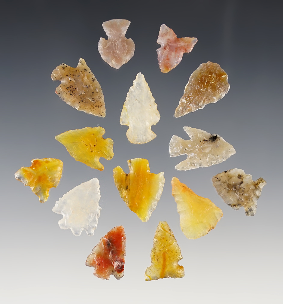 Set of 14 nicely colored Colorado Points. The largest is 15/16".