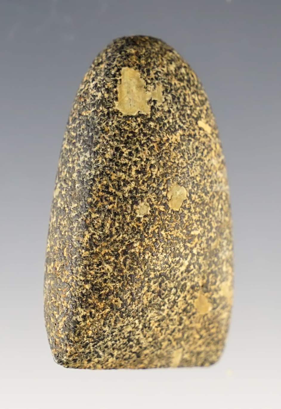 1 5/8" Finely made miniature Hardstone Celt. Found by Bud Clark in Wabash Co., Illinois.