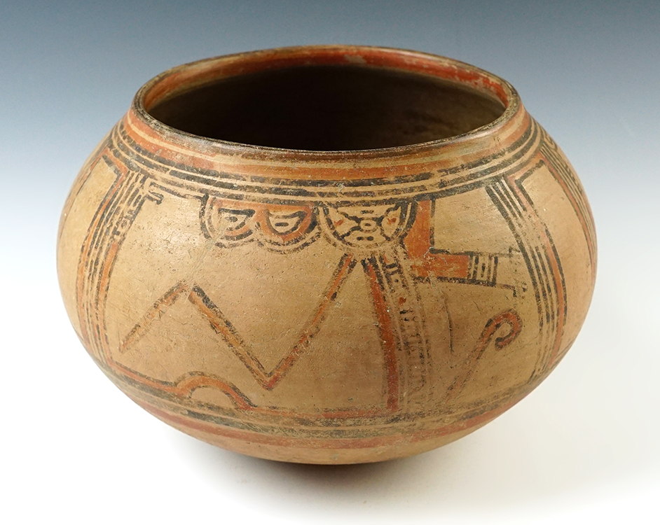 8" x 5 1/2" nicely painted Pre Columbian pottery bowl from Mesoamerica.
