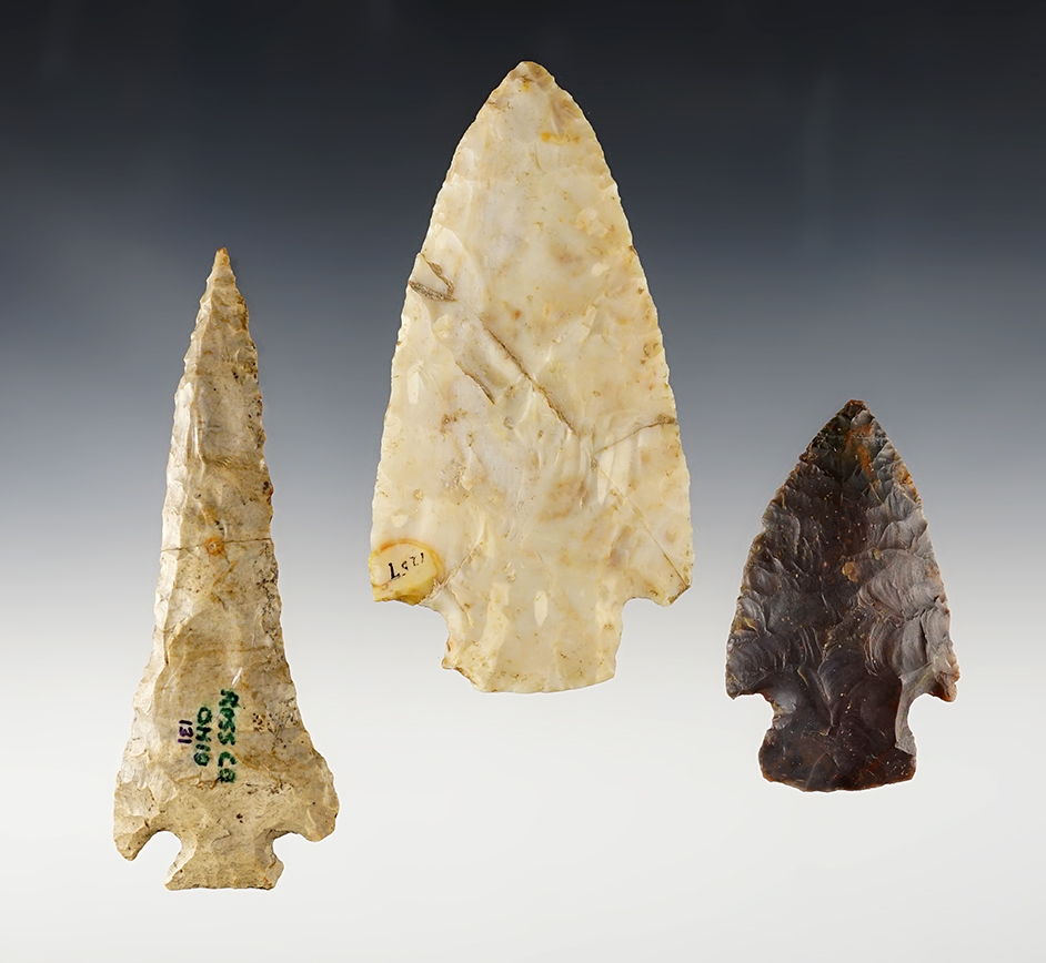 Set of 3 broken and glued Ohio points. Well made examples that still display well. Davis COA.