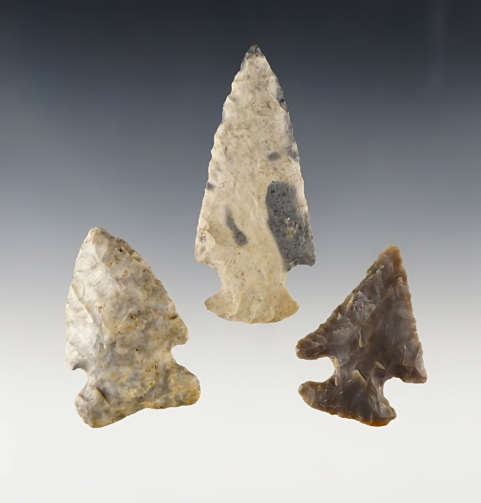 Set of 3 Ohio Archaic points in nice condition. The largest is 2 11/16".