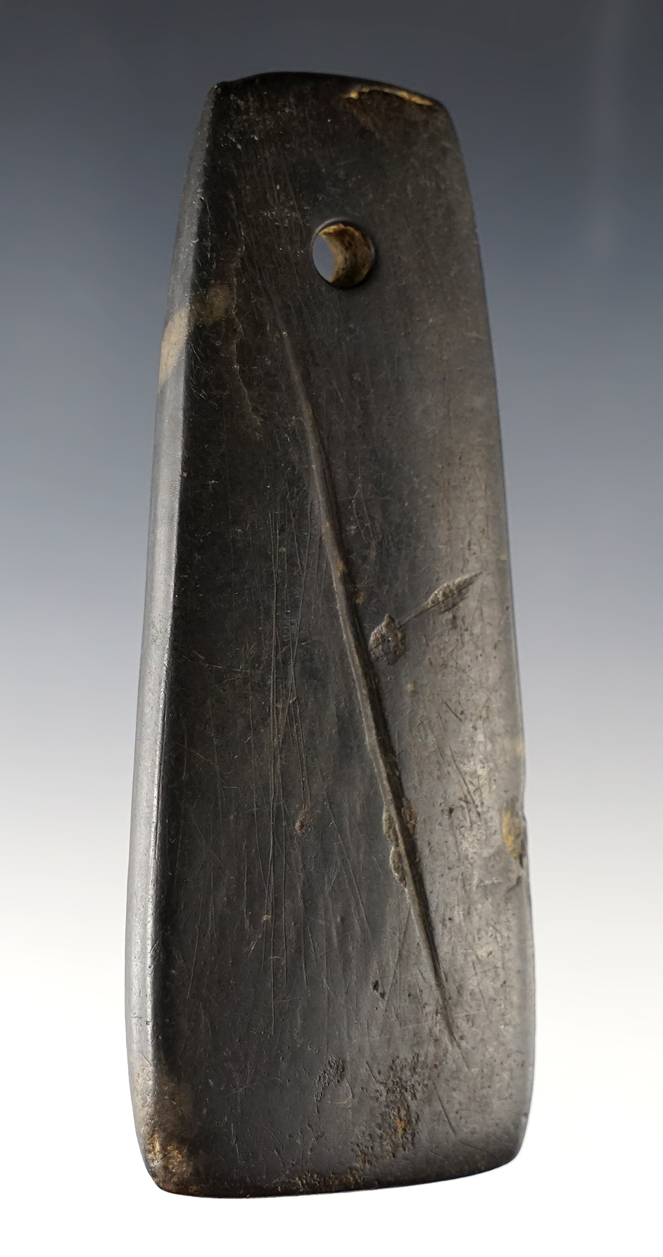 Well made and unique 3 7/8" Indiana Trapezoidal Pendant with several deep grooves.