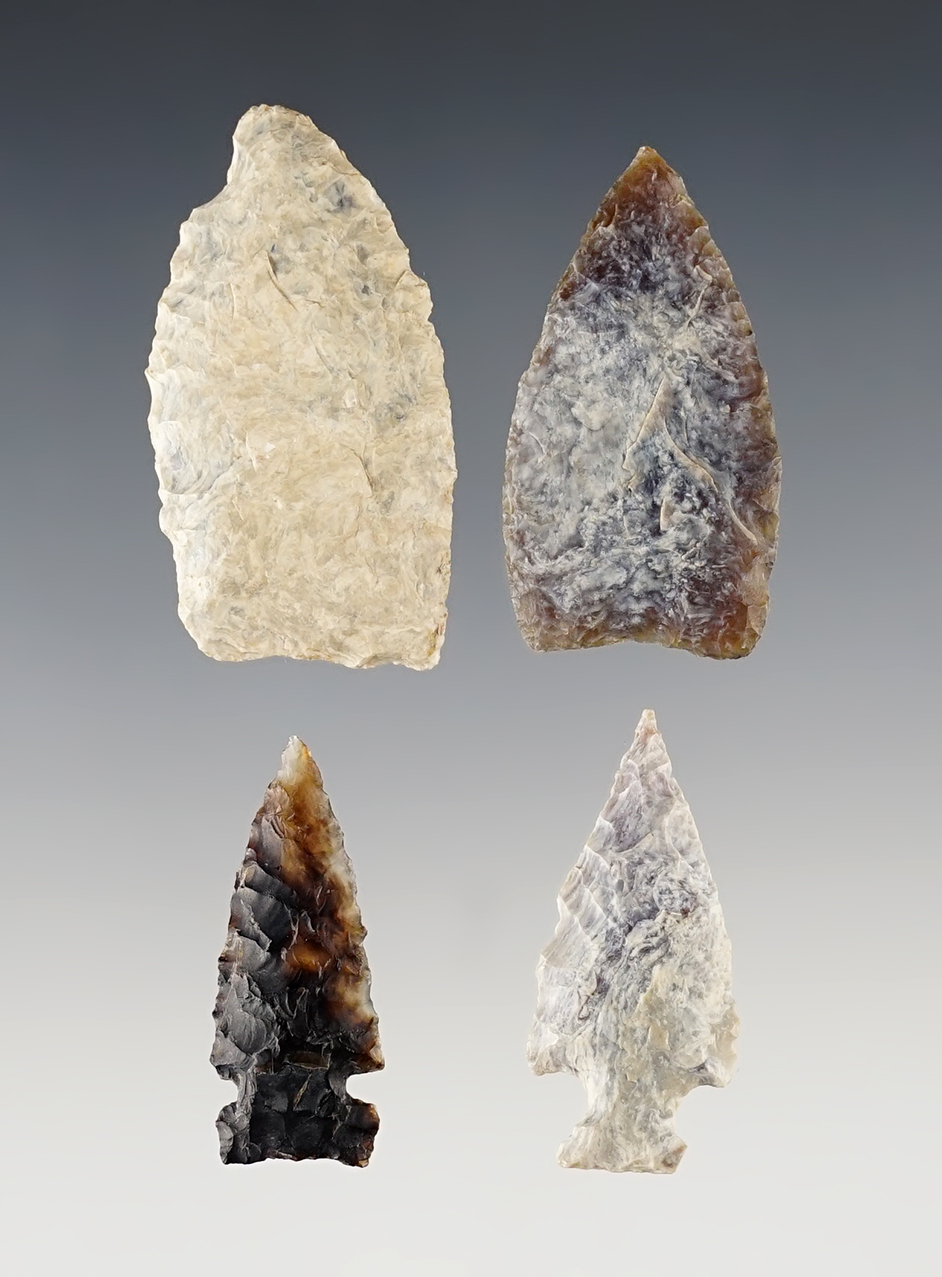 Set of 4 heavily patinated Points found in the Dakotas area. The largest is 1 5/8".