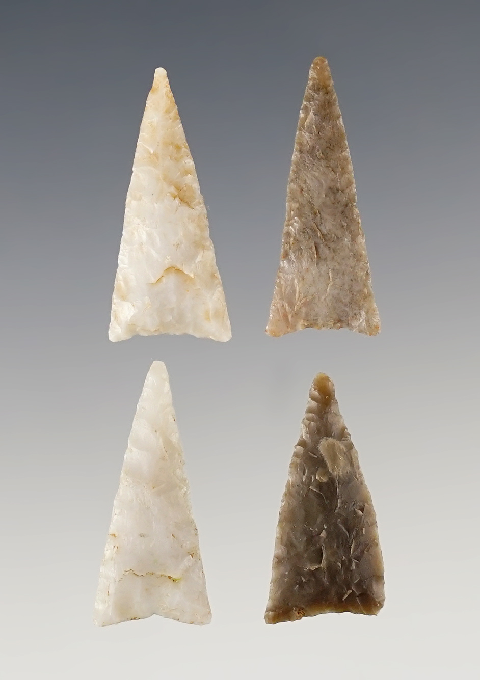 Set of 4 fine Triangle Points found in New Mexico. All are in excellent condition. The largest is 1".