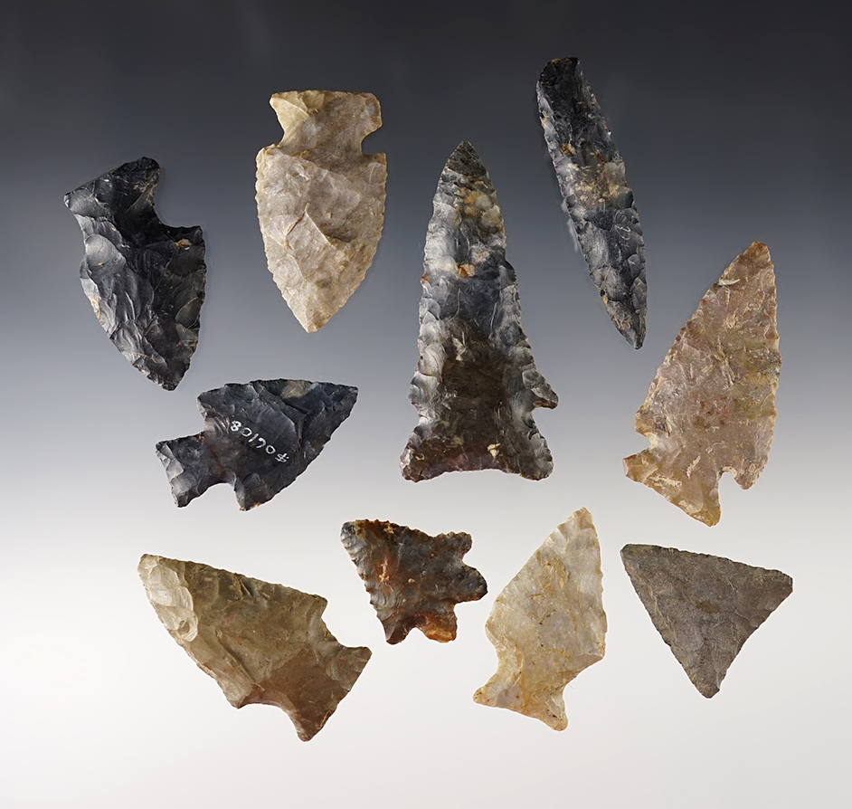 Set of 10 assorted Ohio Points in nice condition. The largest is 2 3/4".