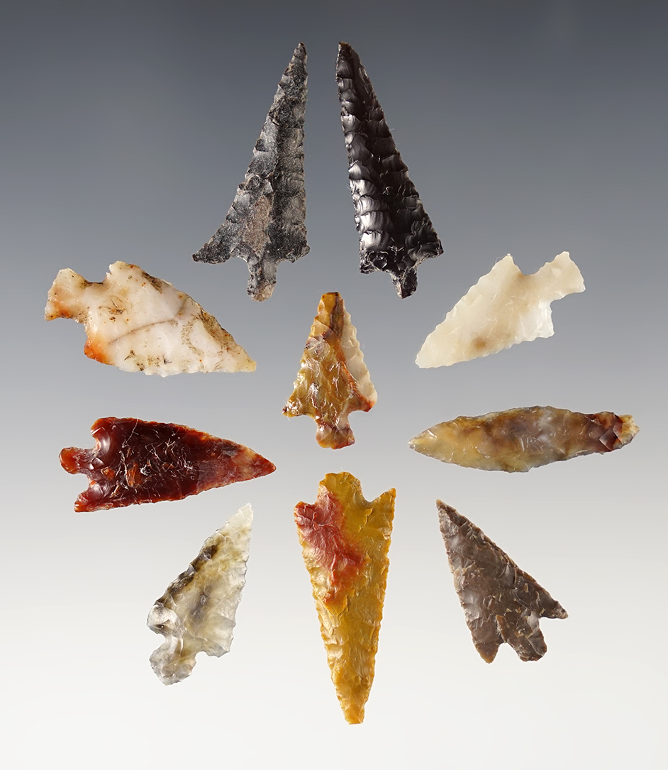 Set of 10 nicely made Points found near the Columbia River in the Washington/Oregon area. 