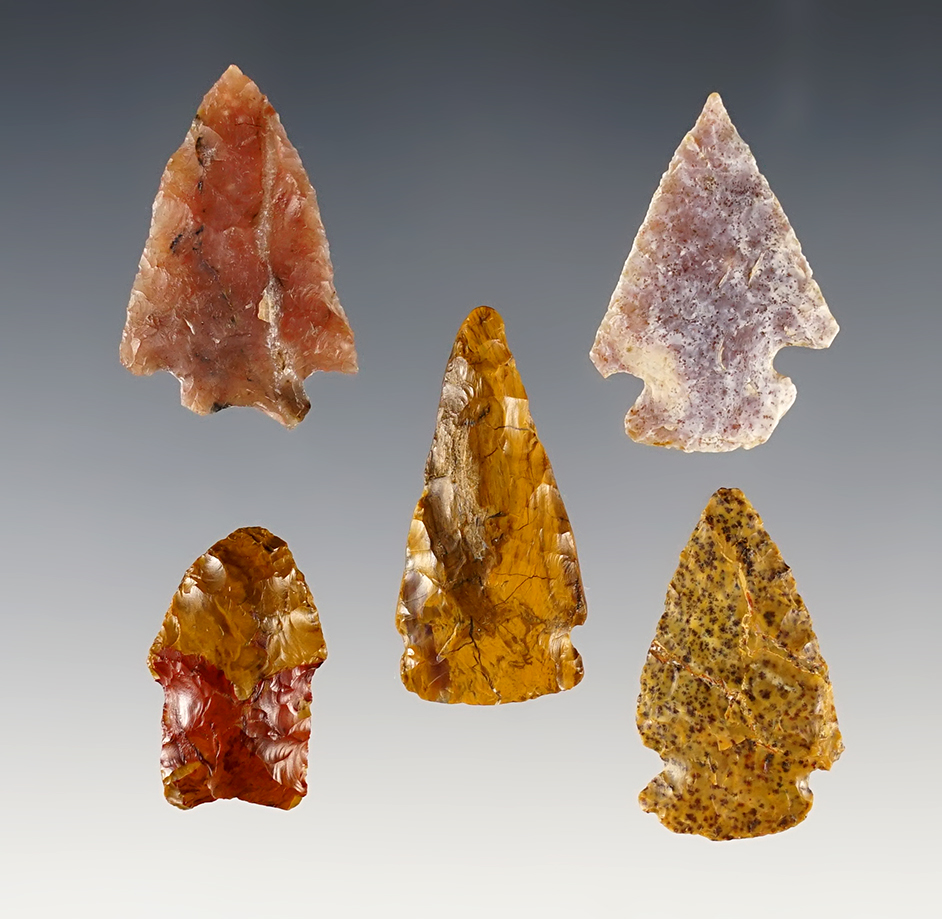Set of 5 nice Colorado Points. The largest is 1 3/8".