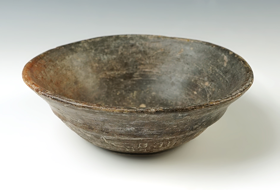 5 3/4" wide x 1 7/8" tall ancient Chinese pottery vessel. In solid condition.