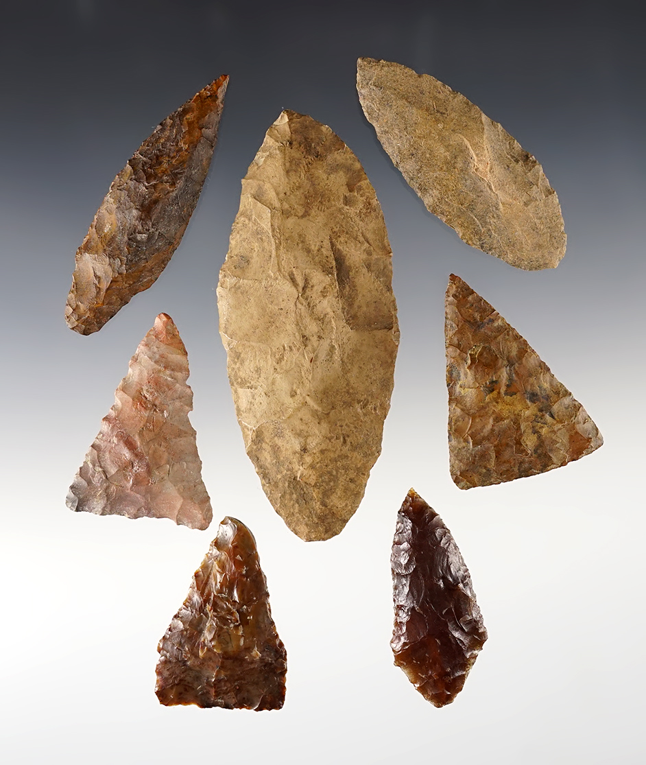 Set of 7 Blades found near the Columbia River in the Washington/Oregon area. The largest is 3 5/8".