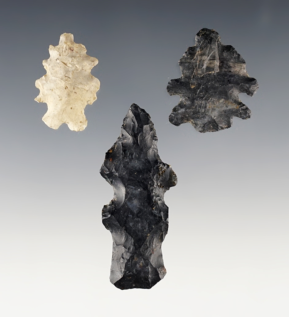 Set of 3 rare Ohio Flint Eccentrics found in various counties. The largest is 2 1/8".