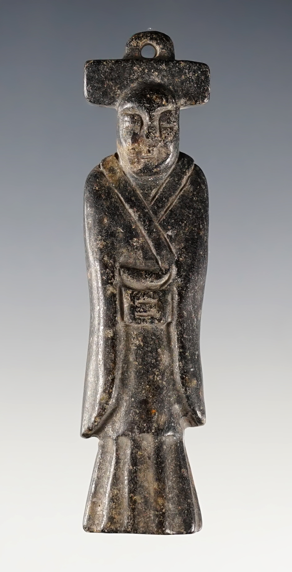 Nicely detailed 3" tall figural hand carved stone pendant from Southeast Asia.