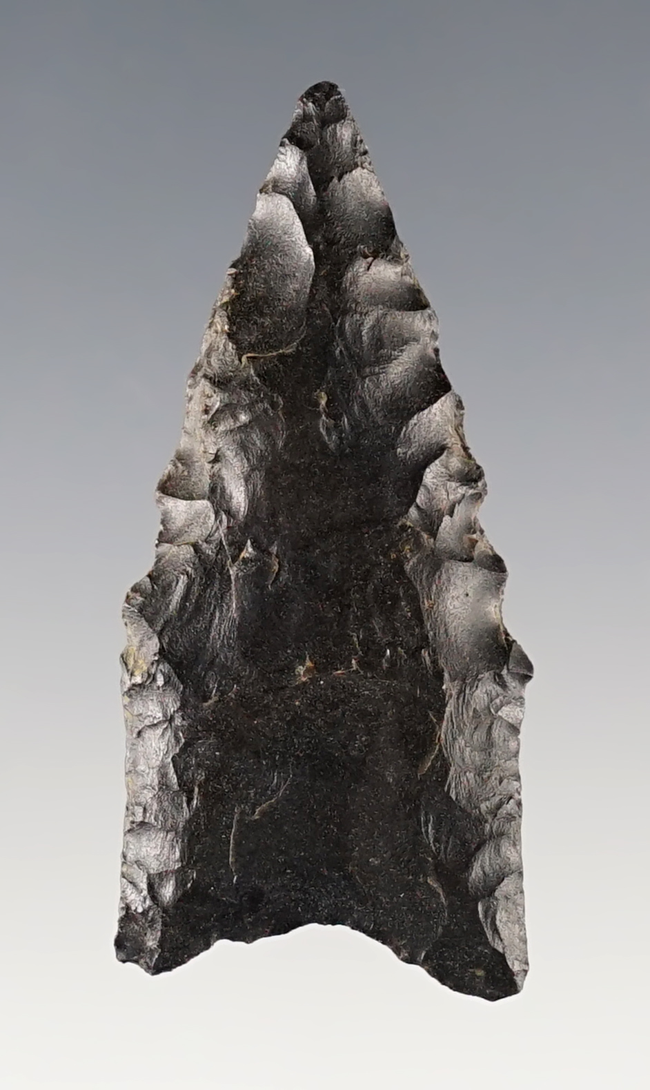 1 7/8" Dalton made from black Chert. Found in Arkansas. Ex. Partain.